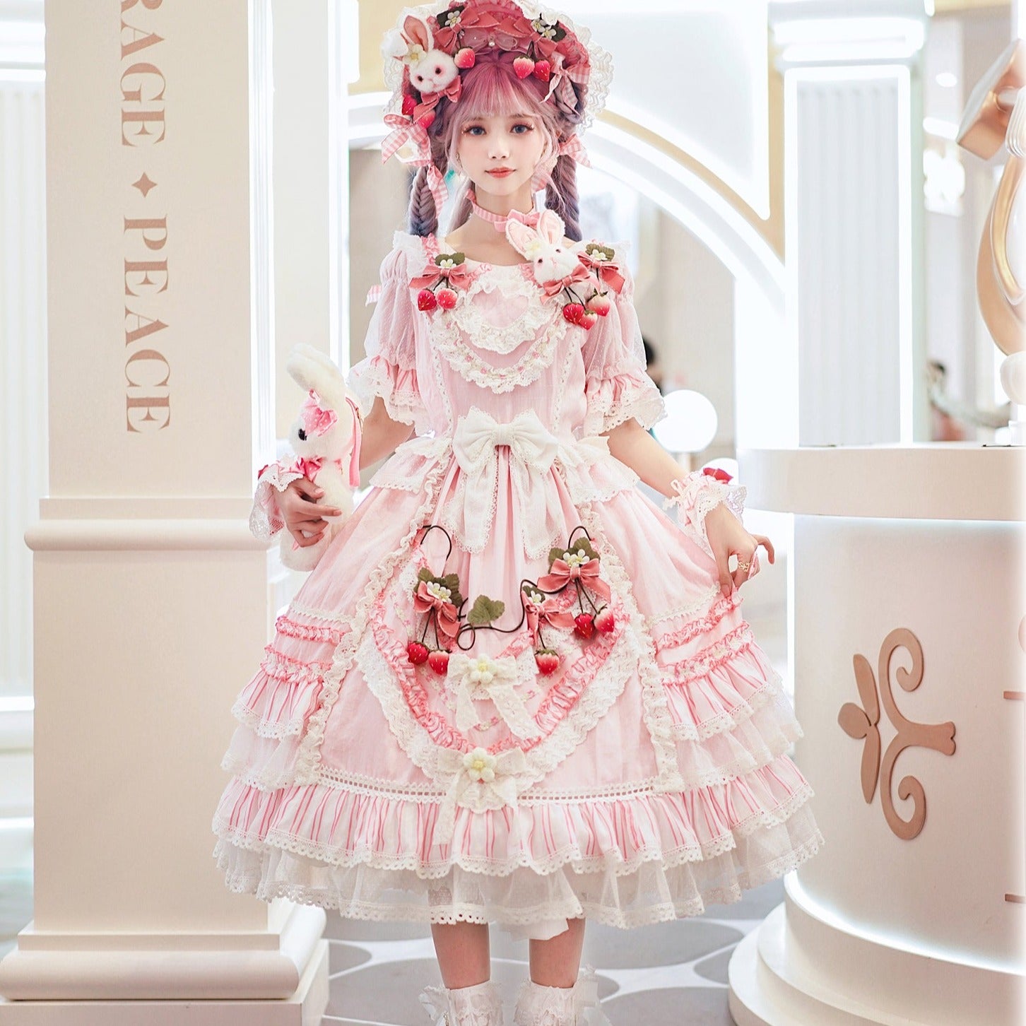 フリルとリボンのストロベリープリンセスドレス 全4色