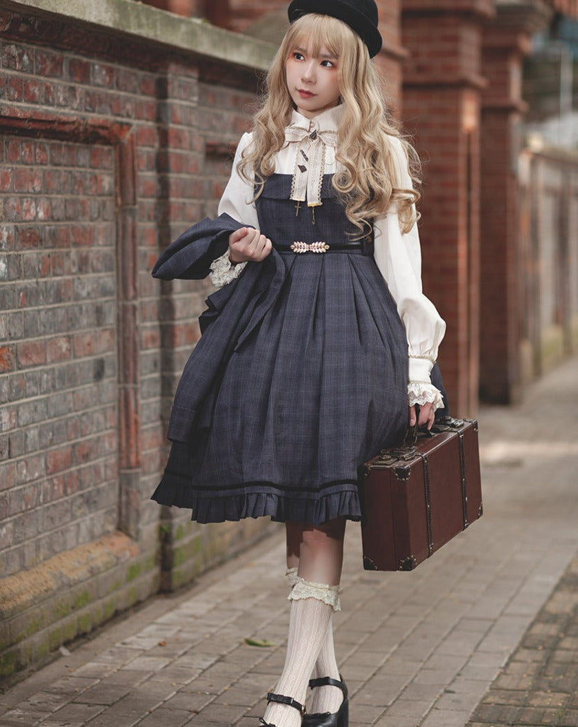 Foggy Track Traditional Check Jumper Skirt and Jacket