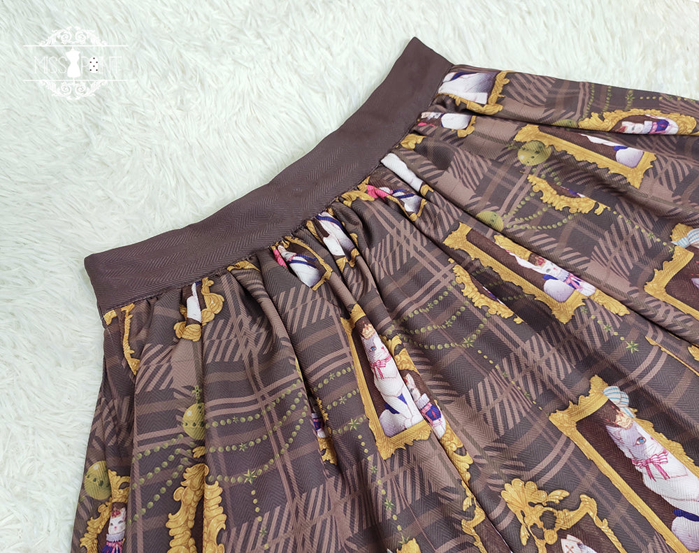 [Pre-order] Frame Cat and Checkered Layered Skirt