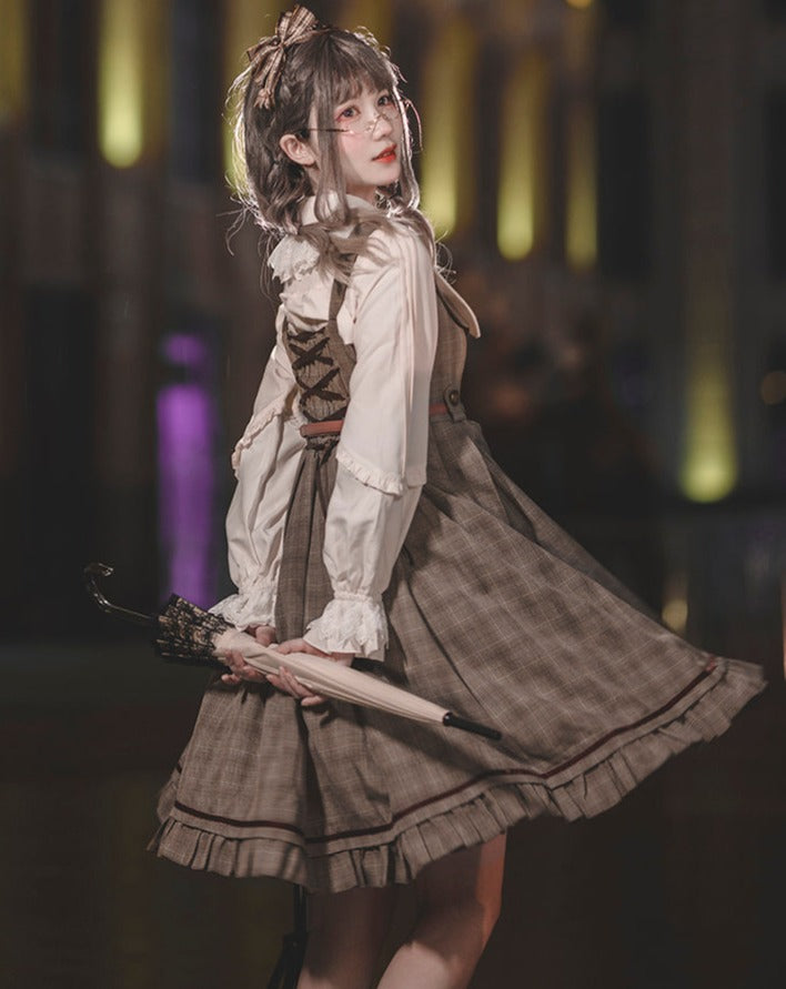 Foggy Track Traditional Check Jumper Skirt and Jacket