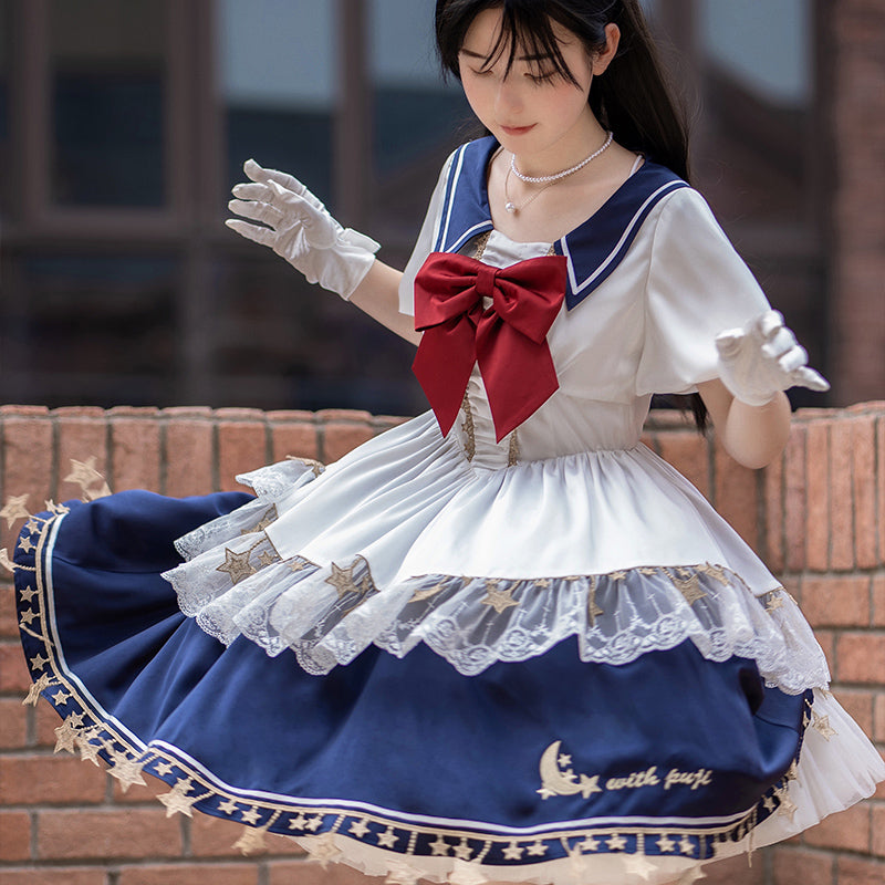 【完売品】星と月の刺繍付き セーラー服 ロリータワンピース