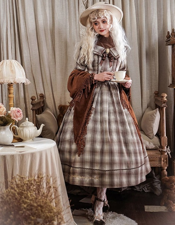 英国風格子柄 フェイクレイヤードワンピース – ロリータファッション