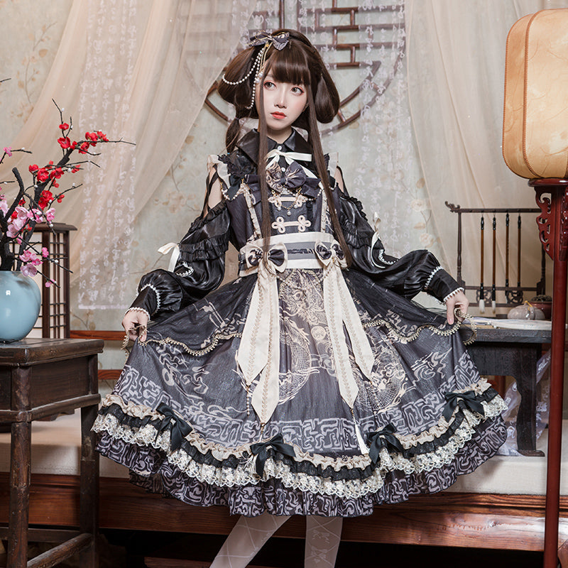 【unaちゃん着用】Dragon Dream 華ロリジャンパースカート ヘアアクセ付き