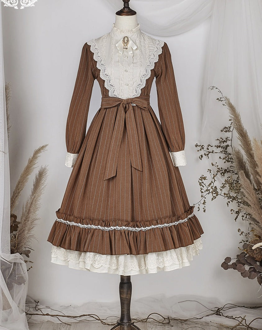 【予約販売】英国クラシカルロリィタ縦縞ワンピース