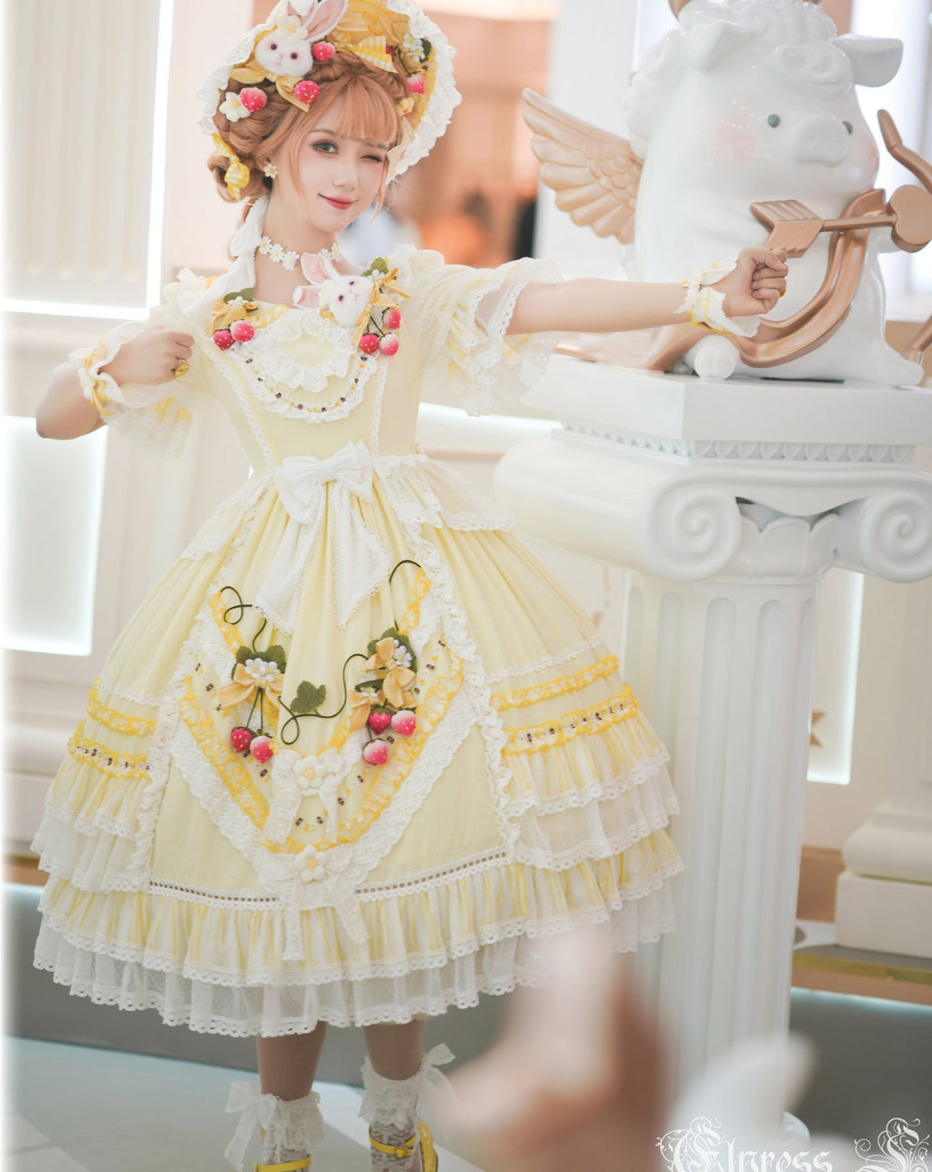 フリルとリボンのストロベリープリンセスドレス 全4色