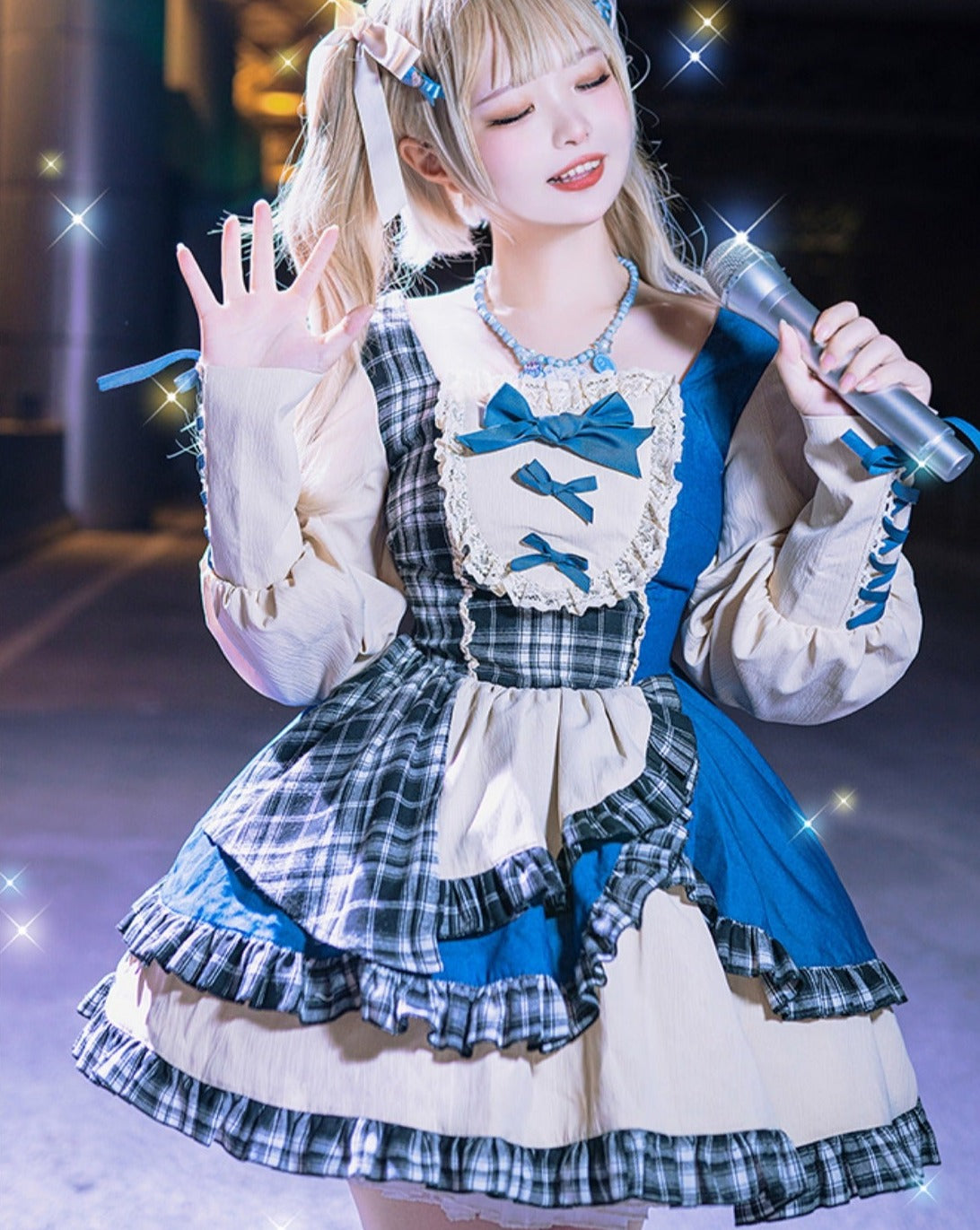 Sunset Tour アイドル風デニムチェックミニワンピース