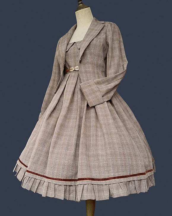 Foggy Track Traditional Check Jumper Skirt and Jacket