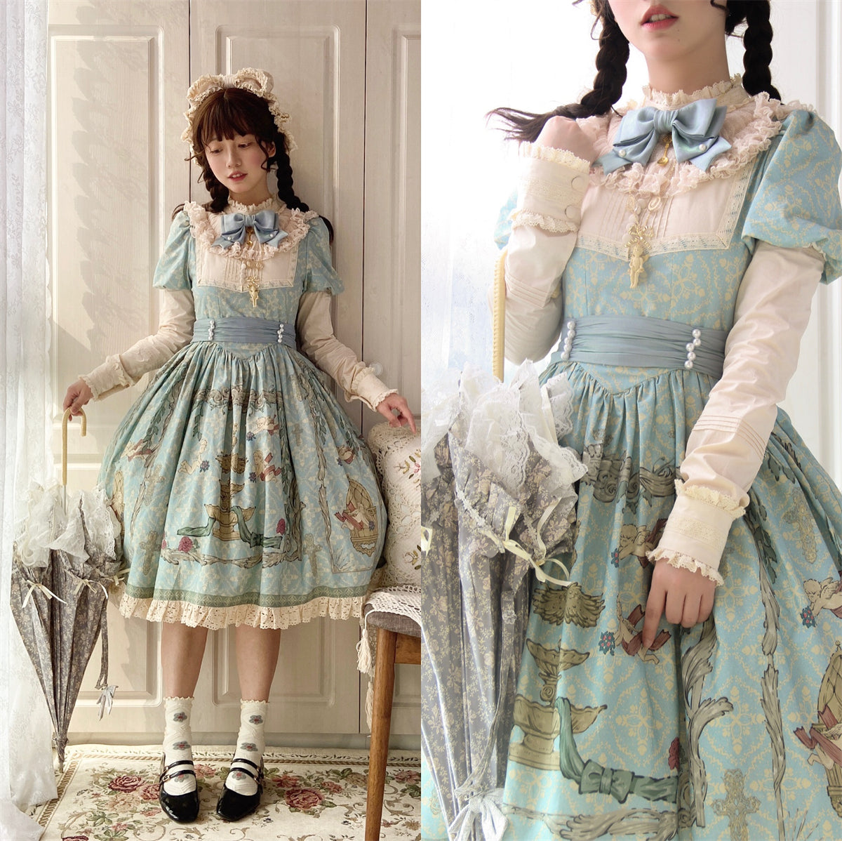 Wonderland Paradise アンティーク調コットンワンピース 付け袖付き