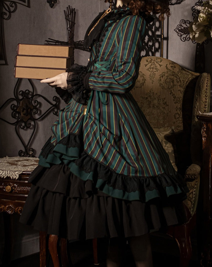 Lord Nobility Gothic Lolita Stand Collar Dress Vertical Stripe Type