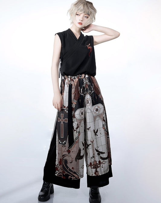[Pre-order] Dark Night Command Prince Gothic Print Wide Pants