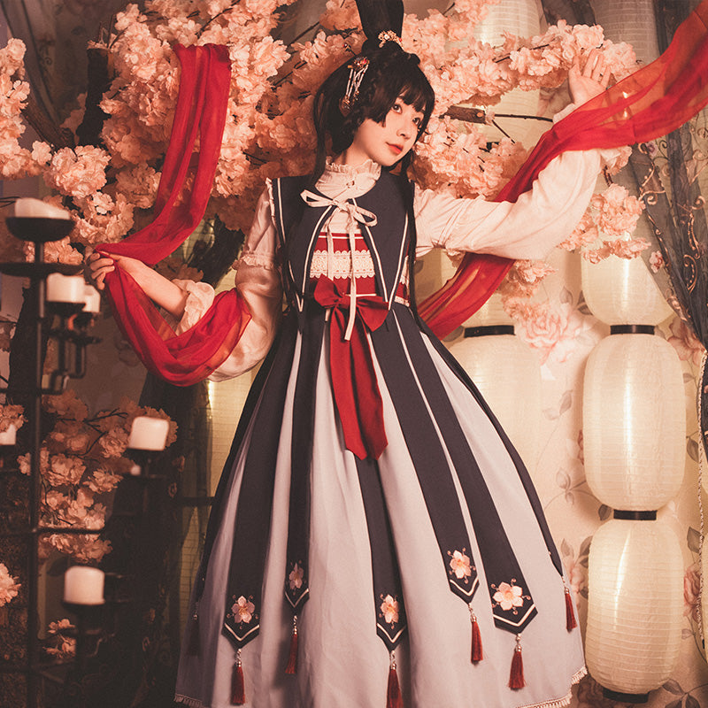 中華 漢服 フラワー刺繍 ロリータドレス