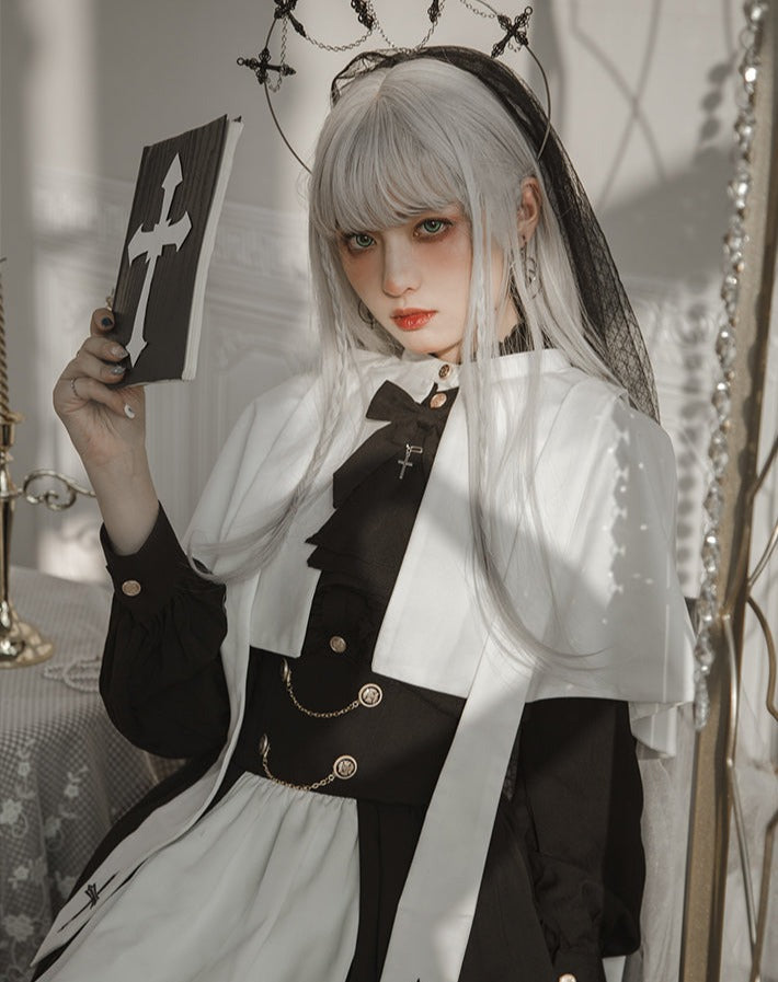 【予約販売】Holy academy 学院風 ゴスロリ スカート・マントセットアップ