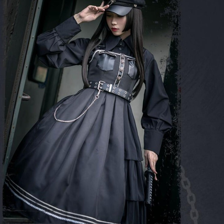 Jet black military Lolita style jumper skirt