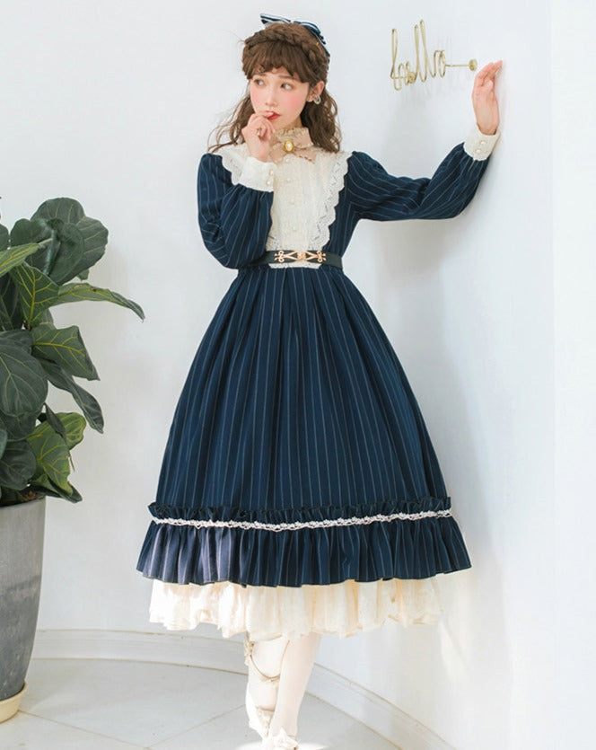【予約販売】英国クラシカルロリィタ縦縞ワンピース