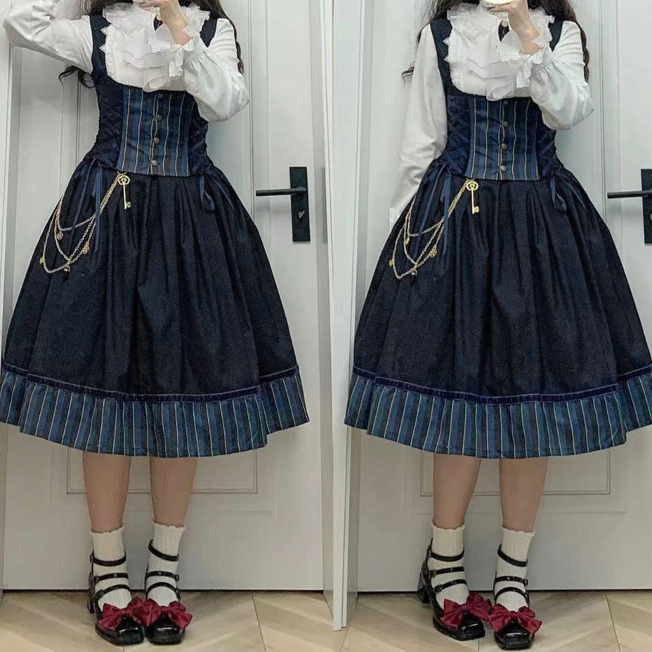 Gothic Lolita vertical striped skirt and vest of the feudal lord