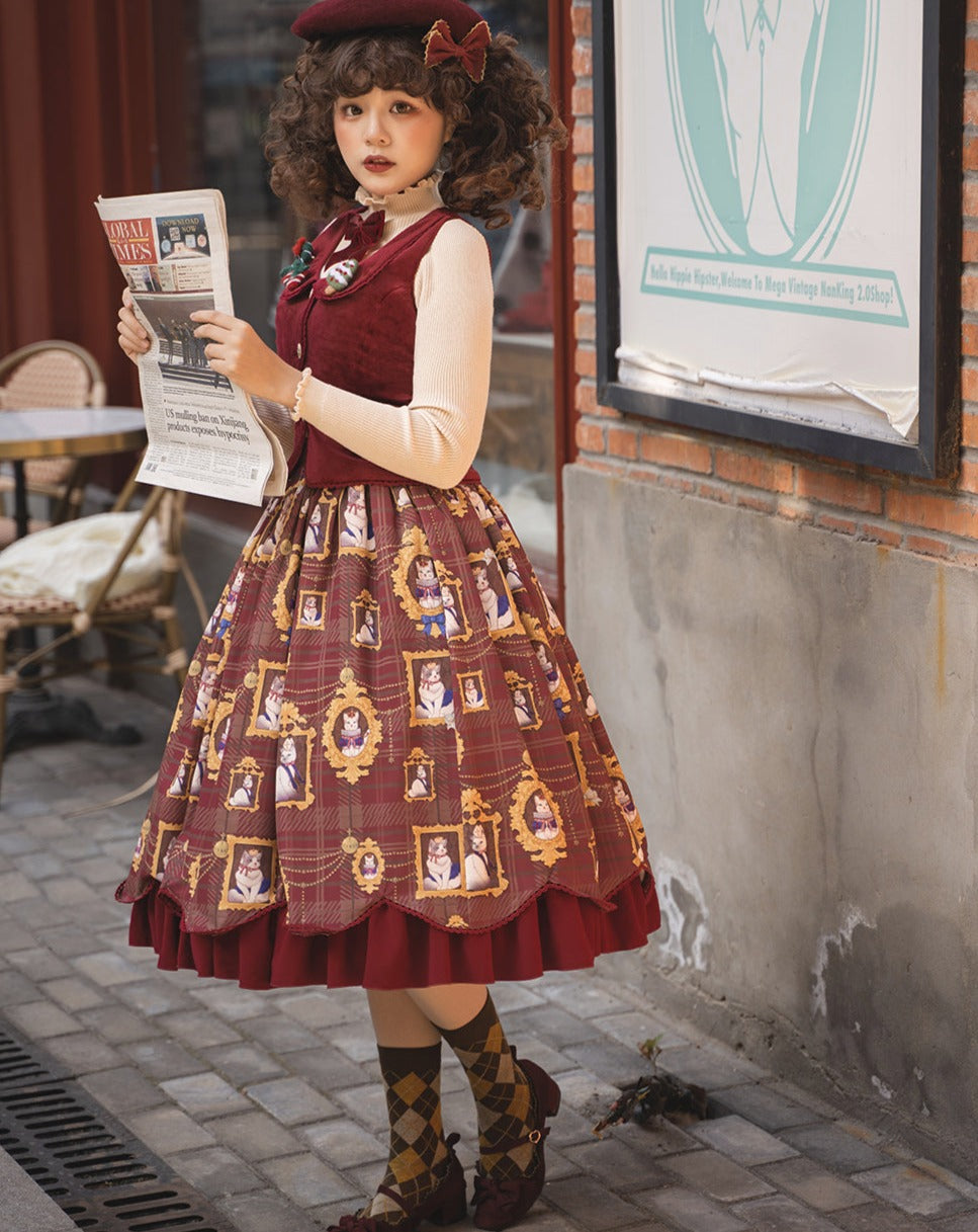 [Pre-order] Frame Cat and Checkered Layered Skirt