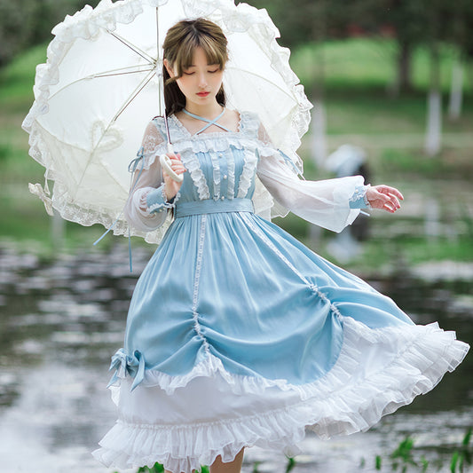Light blue chiffon sparkling lolita dress