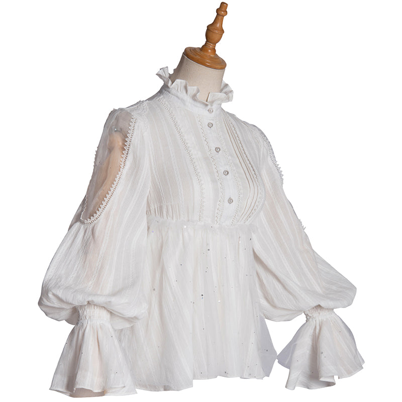 [Pre-order] Stand Collar Puff Sleeve Retro Style Shirt