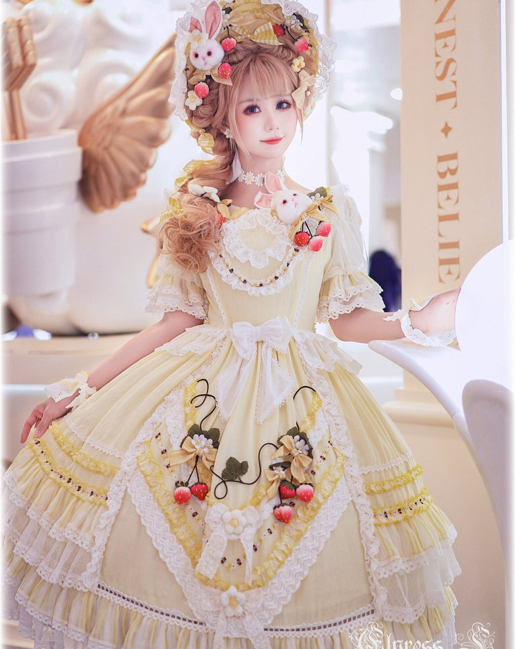 フリルとリボンのストロベリープリンセスドレス 全4色