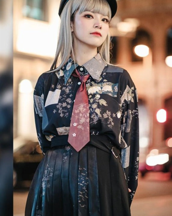 Moonlight flower Japanese style print blouse Japanese loli