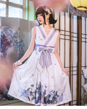Japanese style lolita jumper skirt with hydrangea pattern