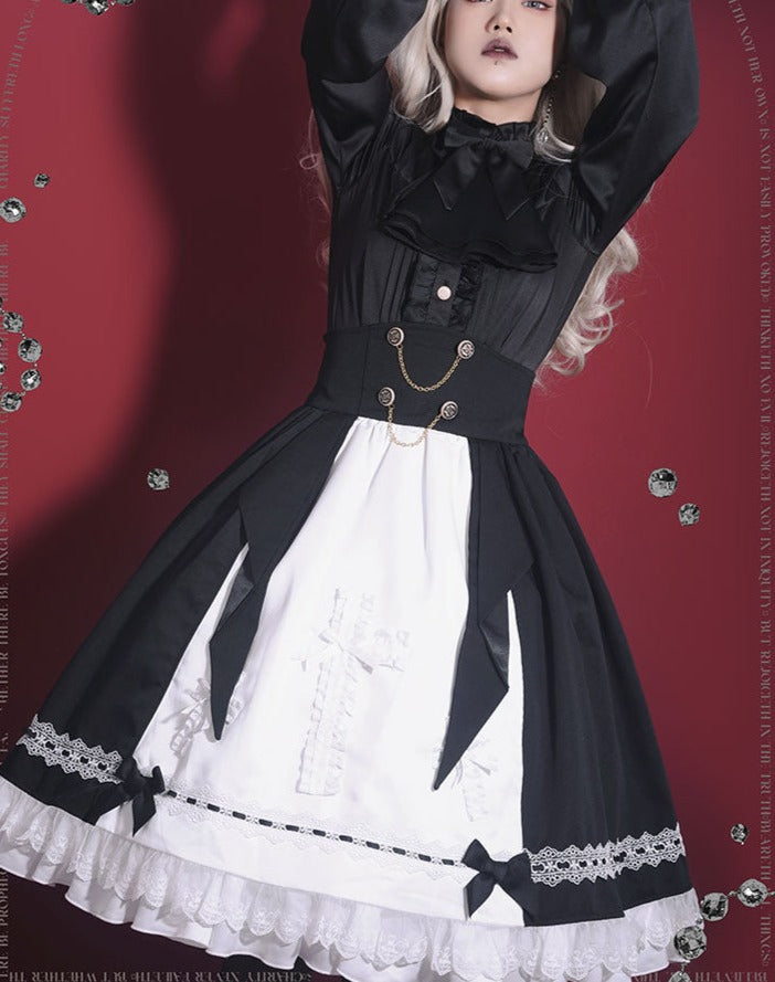 【予約販売】Holy academy 学院風 ゴスロリ スカート・マントセットアップ