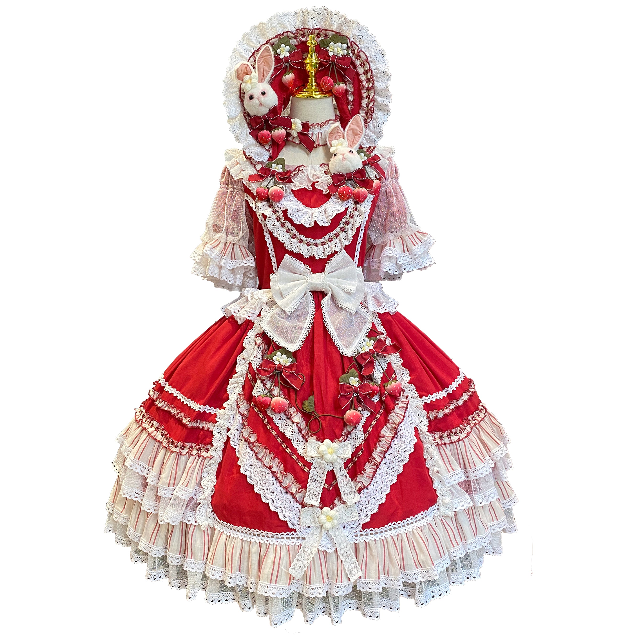 フリルとリボンのストロベリープリンセスドレス 全4色