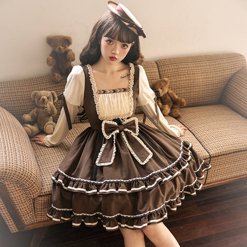Misty Brown 異素材ミックスレトロドールワンピース