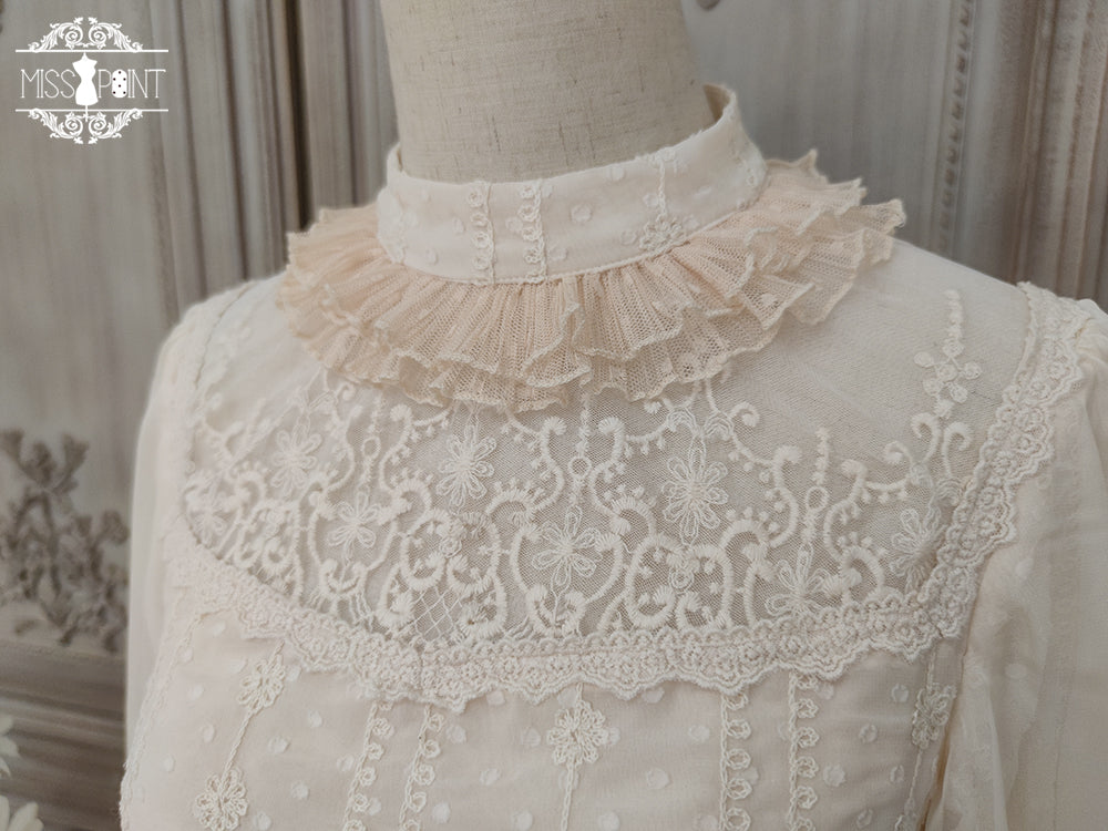 【予約販売】鈴蘭の花刺繍 ハイネックフリルブラウス【合わせ買いで20%off】