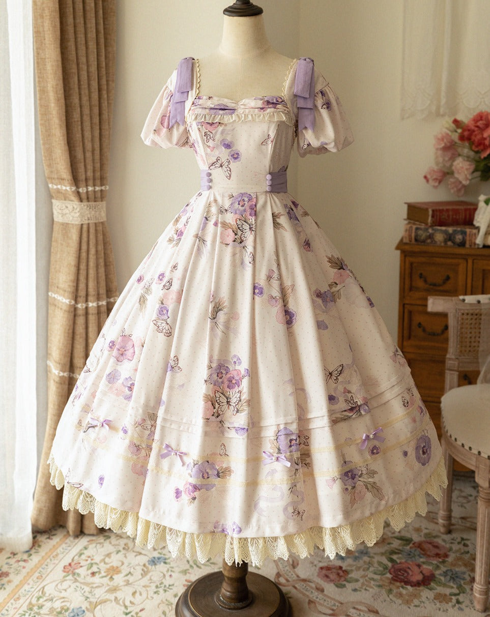 Tricolor violet classical ribbon dress