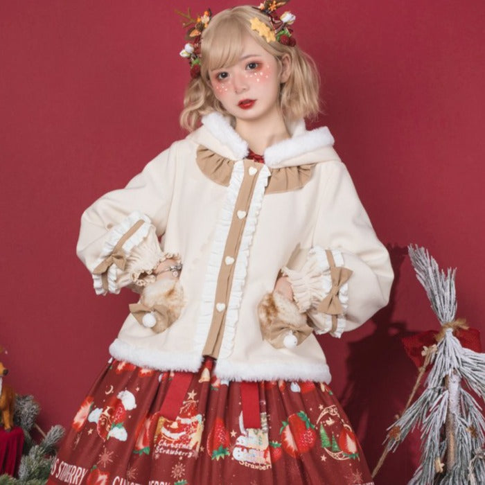 トナカイ風フード付きボアリボンショートコート