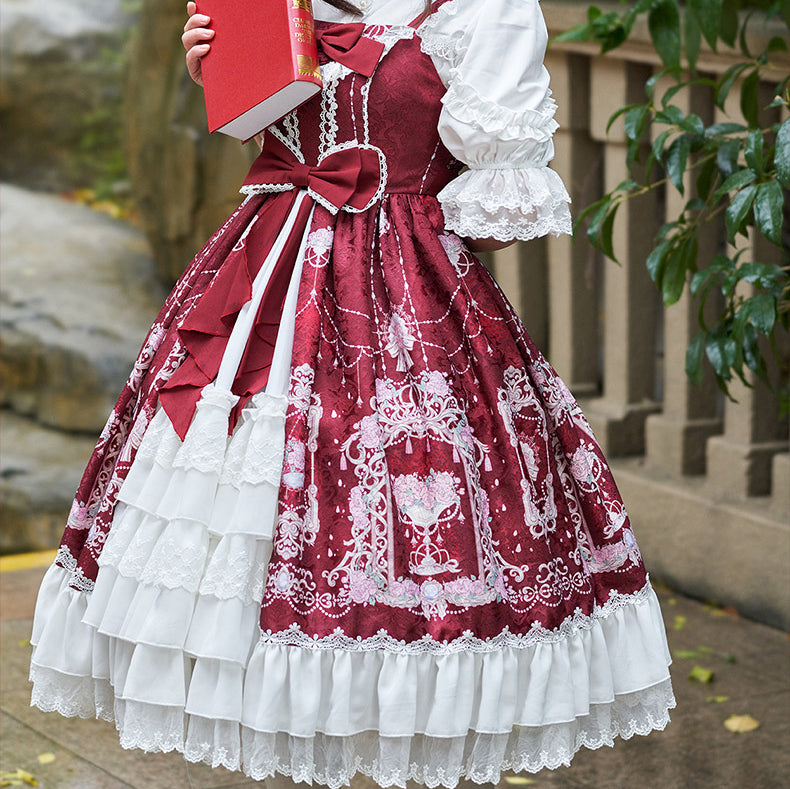 【予約販売】ダブルリボンフロントレース ロリータジャンパースカート