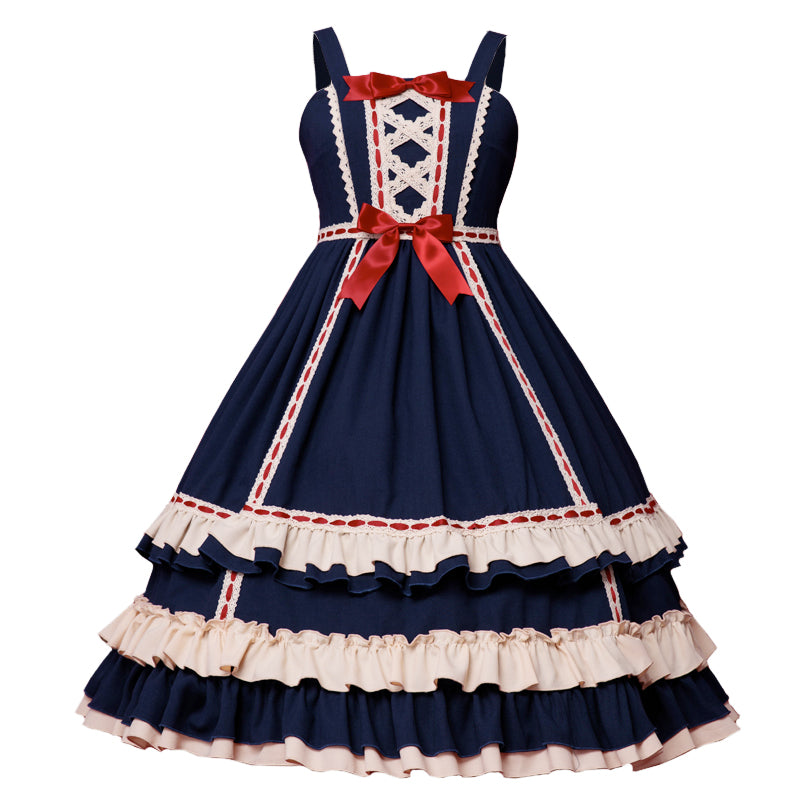 【セット販売】レトロプリンセス ロリータジャンパースカート ブラウス パニエ ヘッドドレス