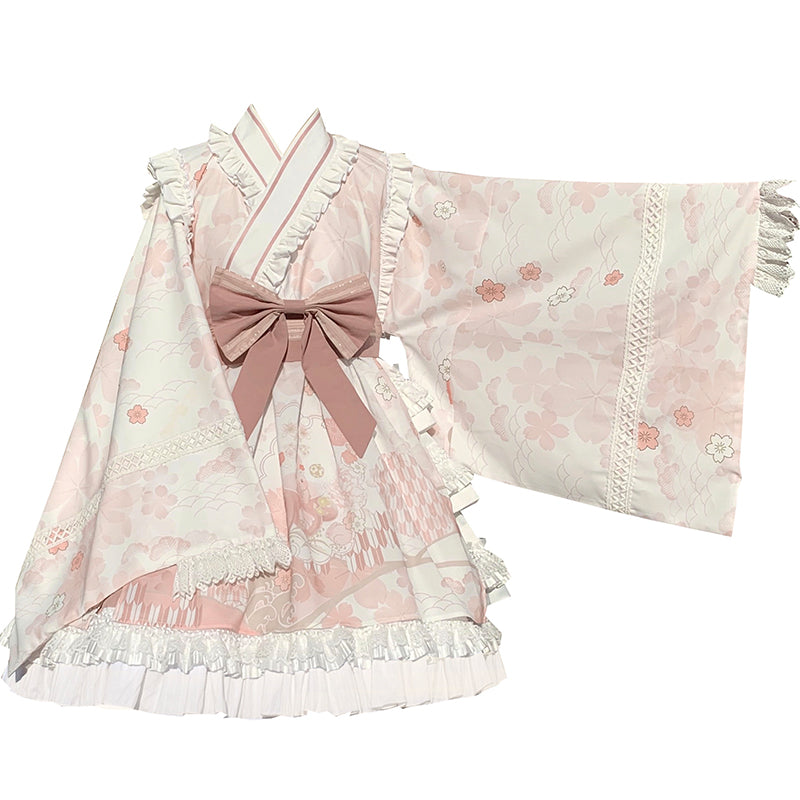 【予約販売】和風 さくらピンク 着物 ロリータ ドレス