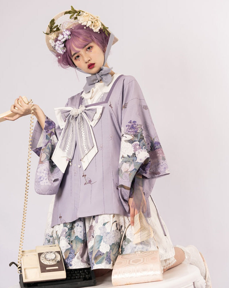 Japanese-style Lolita Michiyuki-style jacket with hydrangea pattern