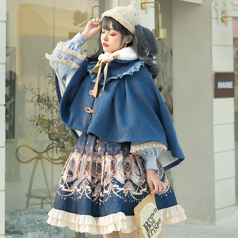 [Pre-order] Palace print blue skirt set