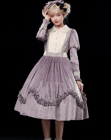 Evening Prayer velvet lace collar dress