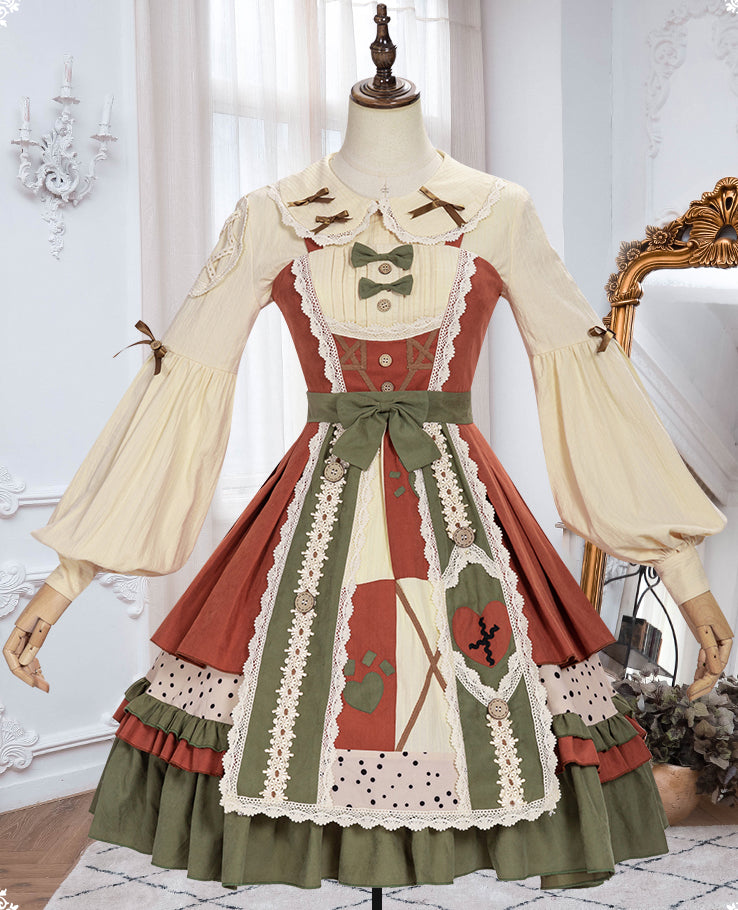 [Reservation sale] Pastoral Style Stitch Design Lolita Jumper Skirt with Headdress