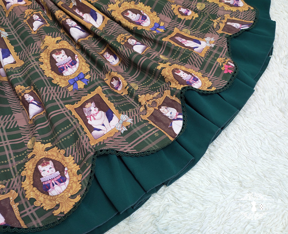 [Pre-order] Frame Cat and Checkered Layered Skirt