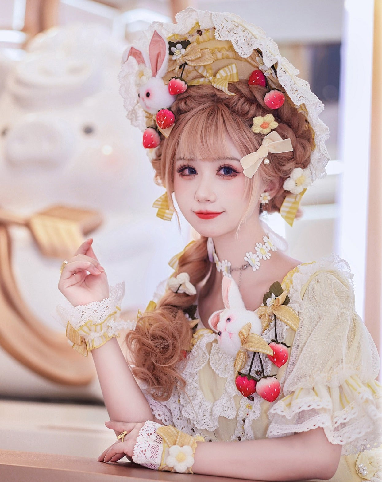 【同時購入のみ】フリルとリボンのストロベリープリンセス ブローチ・ボンネット・チョーカー他