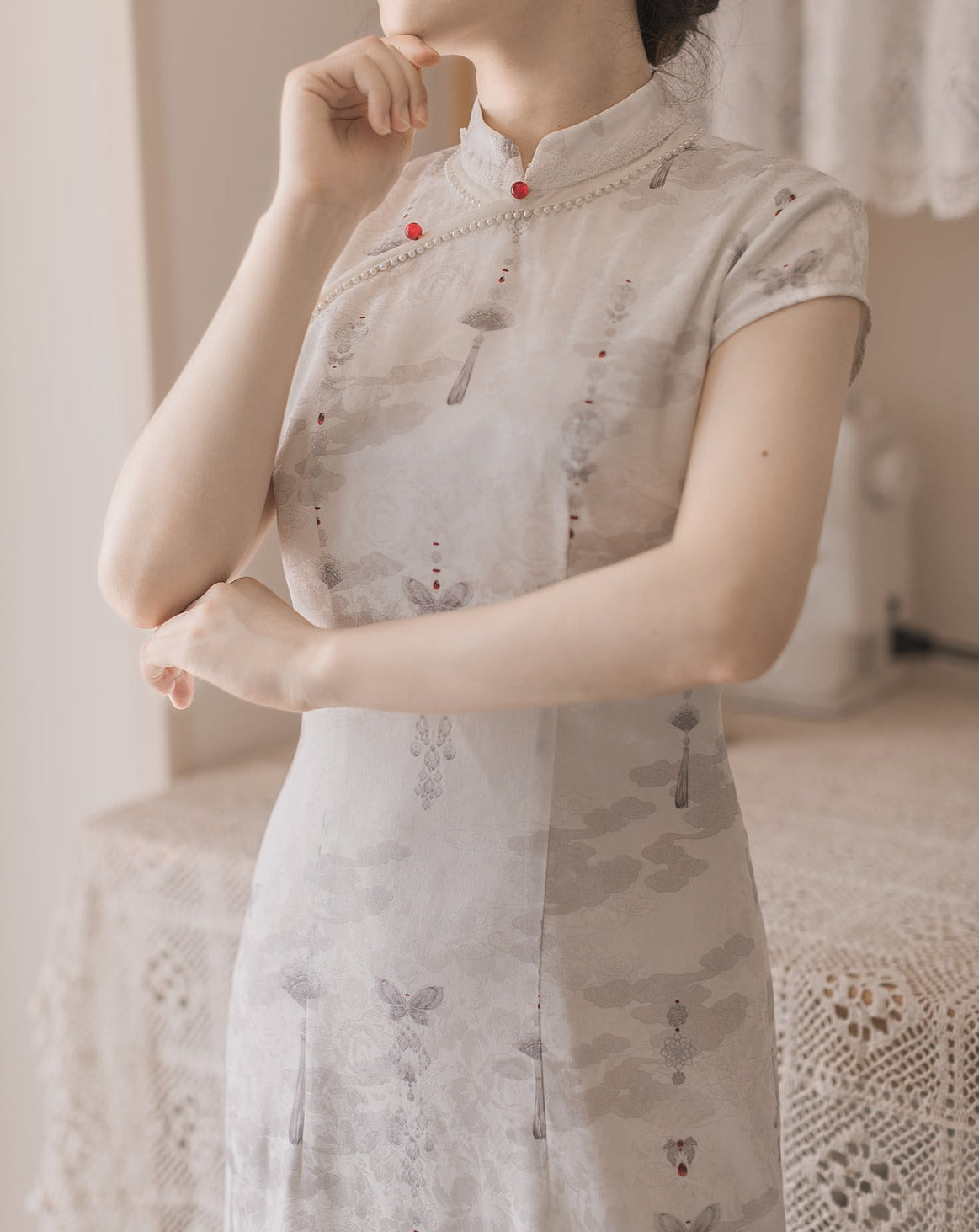 Butterfly Fan Painting Hana Lori Elegant China Dress Slim Fit ver