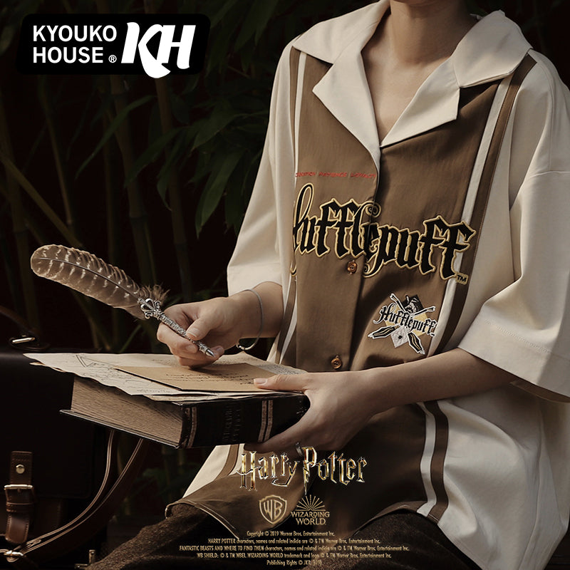 Hogwarts School of Witchcraft and Wizardry Embroidered Short Sleeve Oversized Shirt