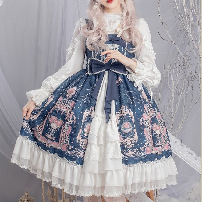 【予約販売】ダブルリボンフロントレース ロリータジャンパースカート