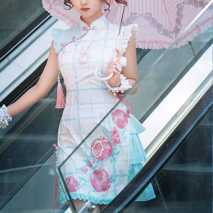 Refreshing Light Blue Square Plaid Lolita China Dress