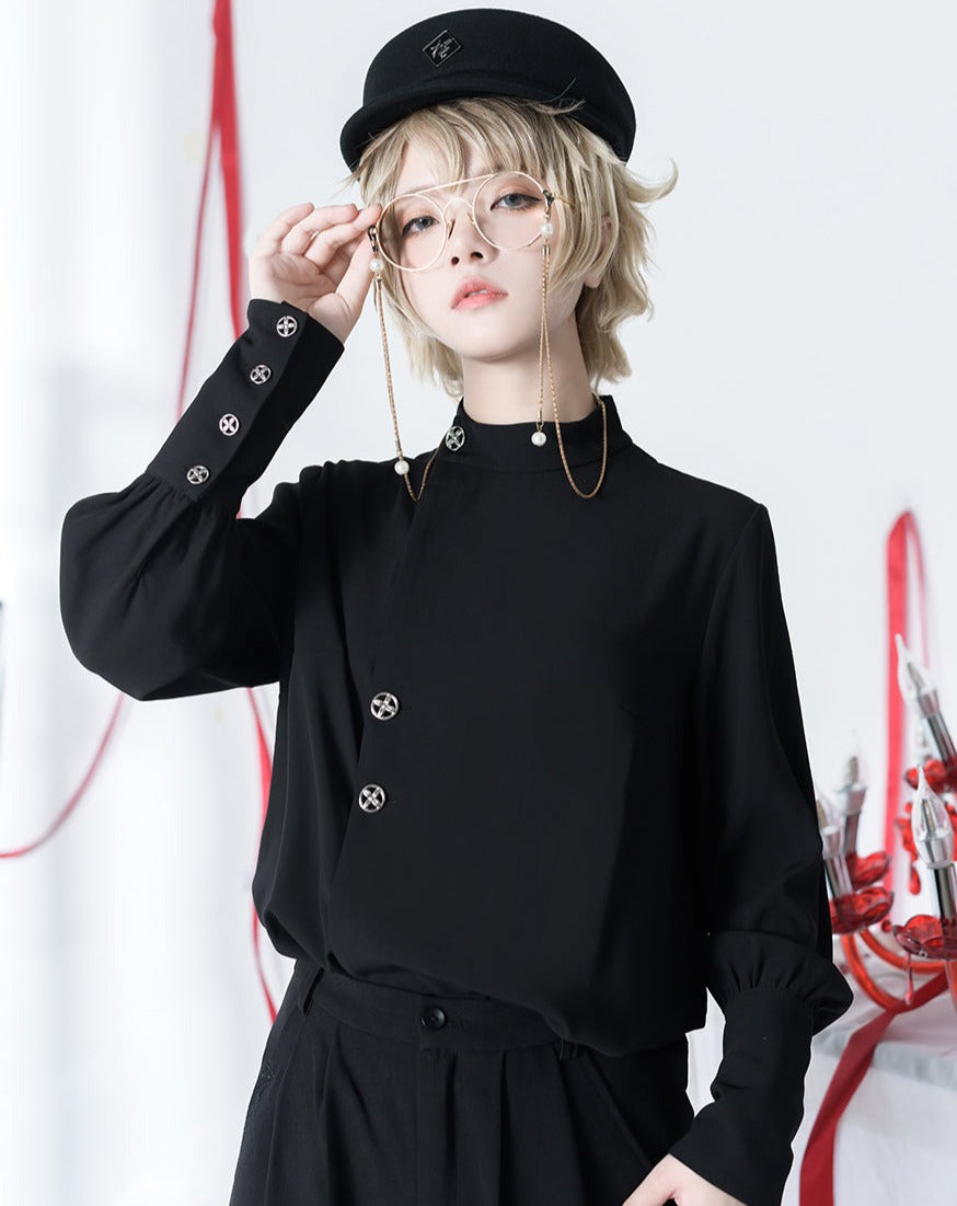 [Reservation sale] Black Knight Prince stand collar blouse