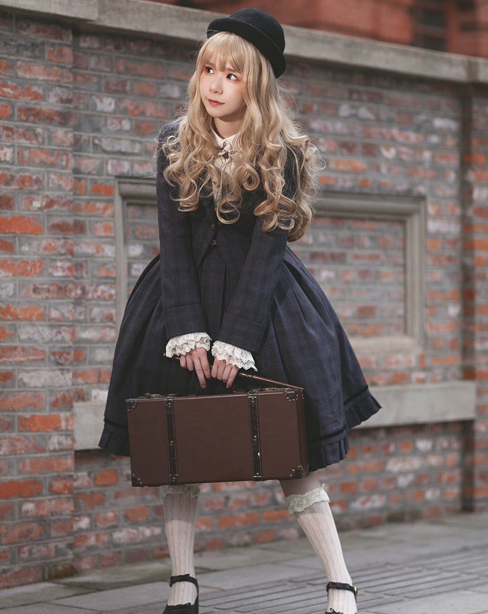 Foggy Track Traditional Check Jumper Skirt and Jacket