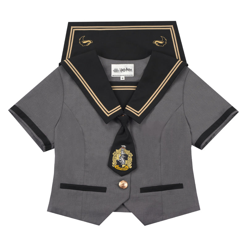 Hogwarts School of Witchcraft and Wizardry Sailor Collar Short Sleeve Top [Gray]