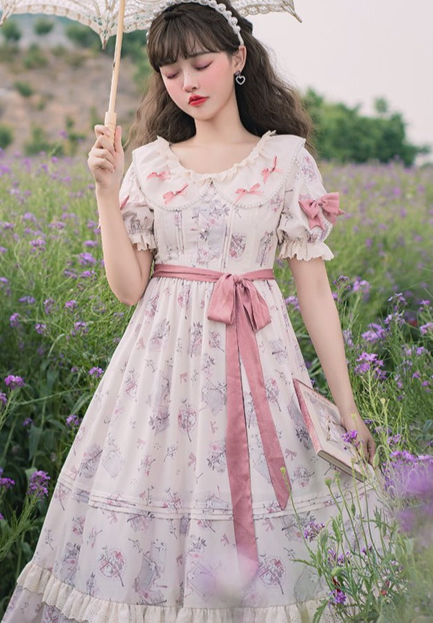 Pre-order [IDOLFILE] featured products | Sweet loli lolita dress with pearl and pink sash ribbon
