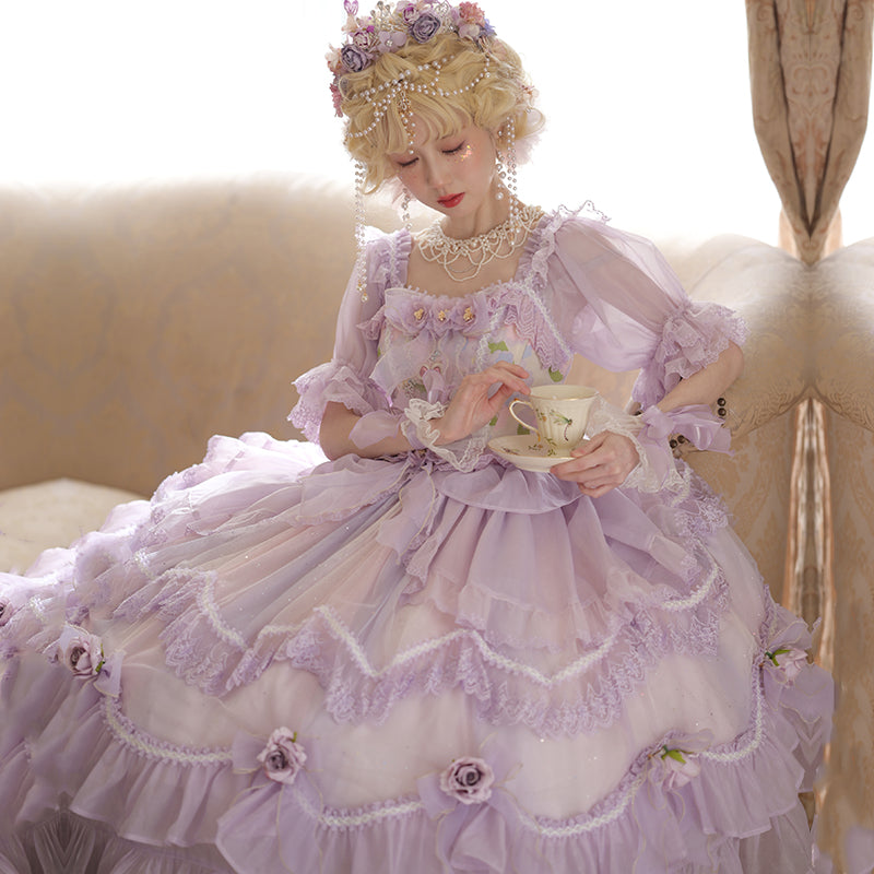 [Reservation sale] Chiffon purple princess dress and flower tiara
