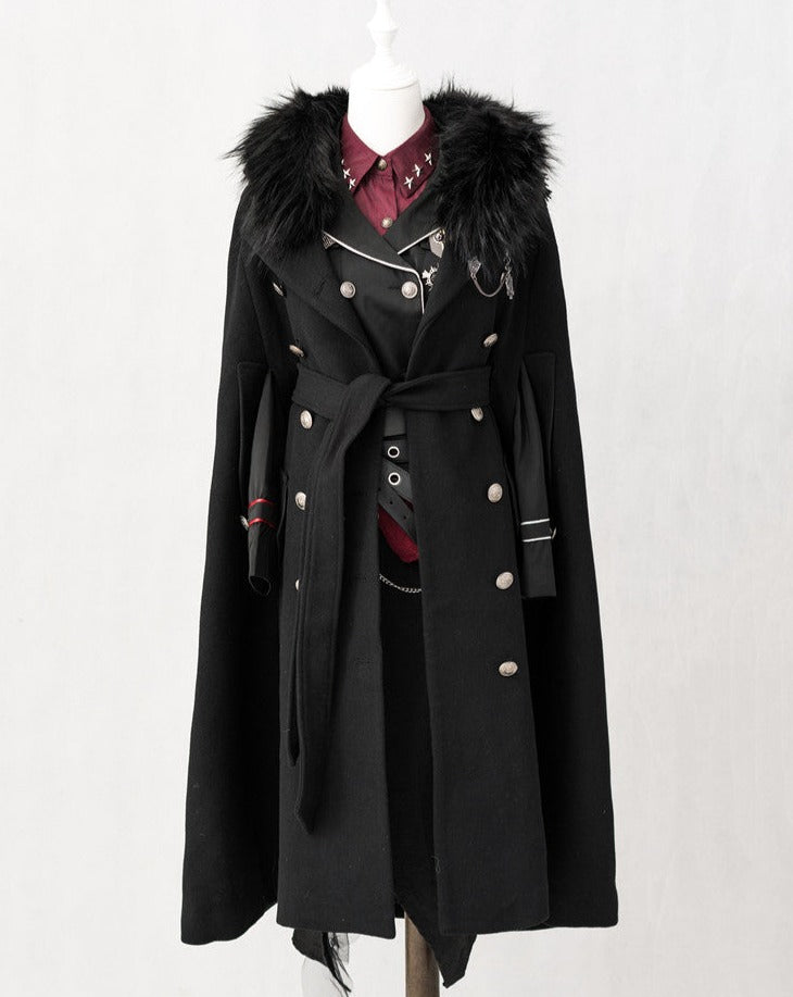 Oath in Black Military Lolita Fur Cloak